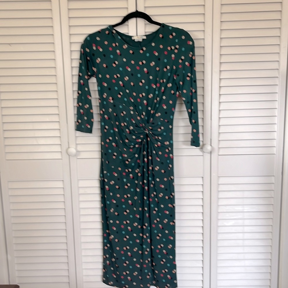 Boden dark turquoise emerald green dress with polka dots, size 6L